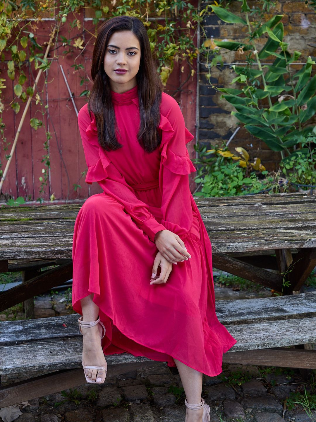 High neck midaxi dress for women