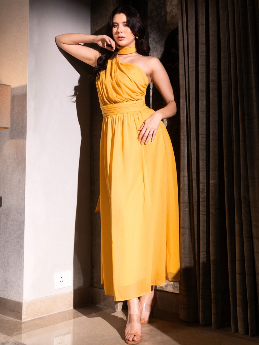 Yellow asymmetric dresses for women 