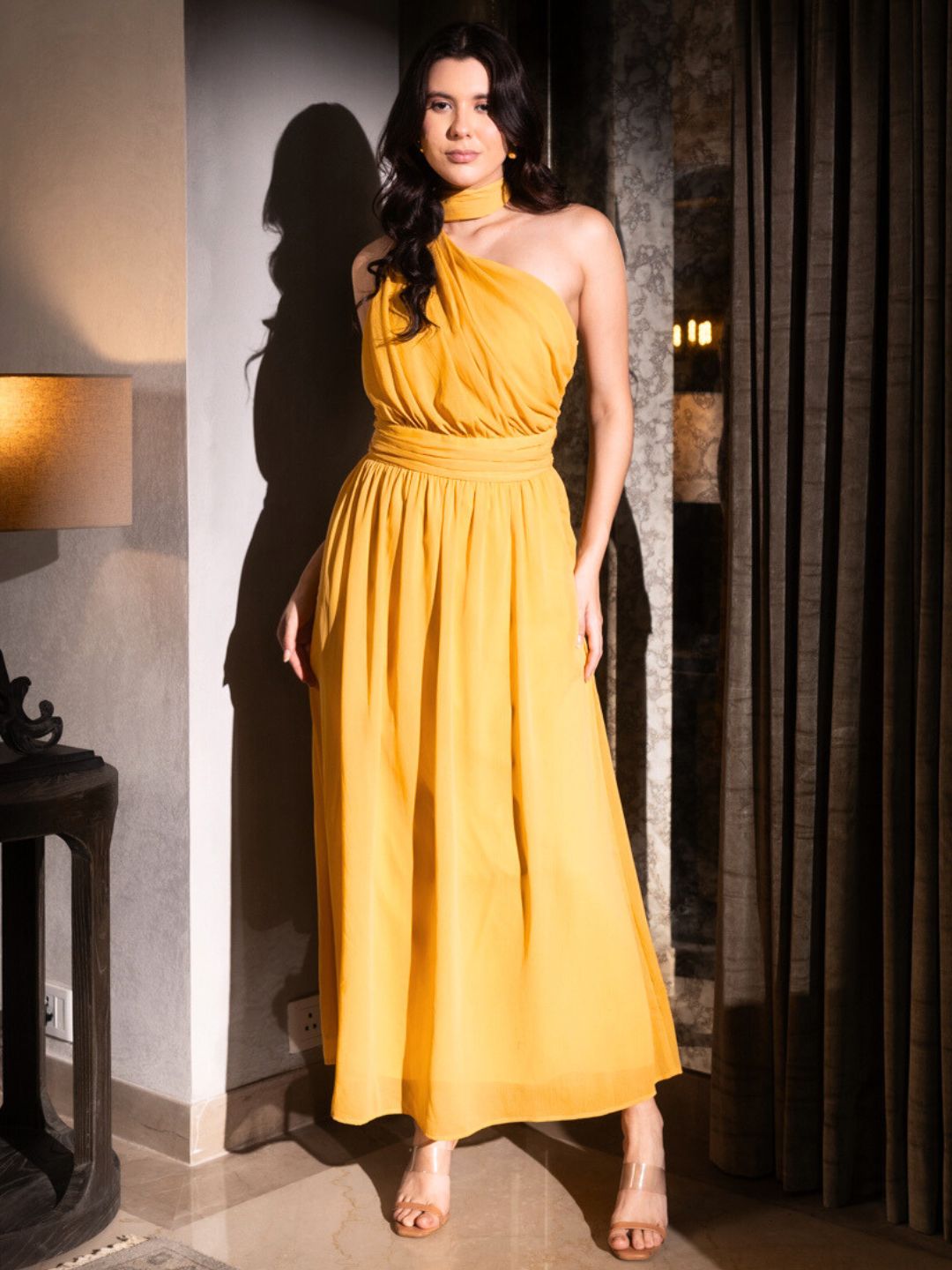 Yellow Neck Wrap Maxi Dress