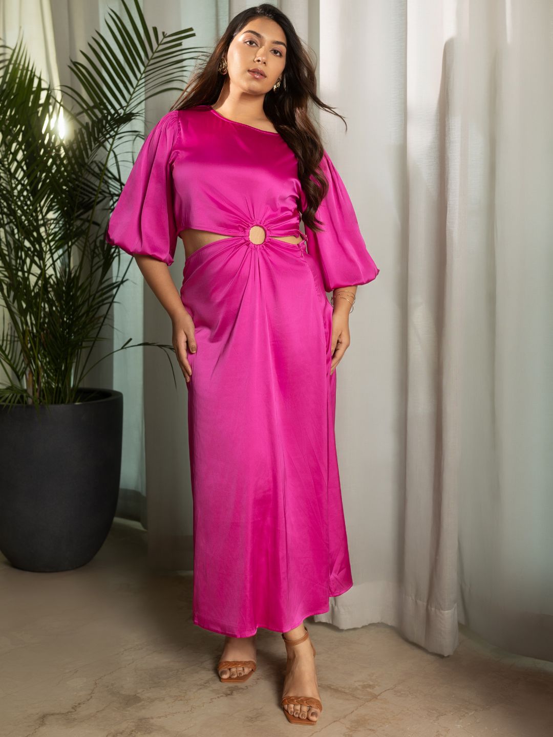 Pink cut-out maxi dress for women