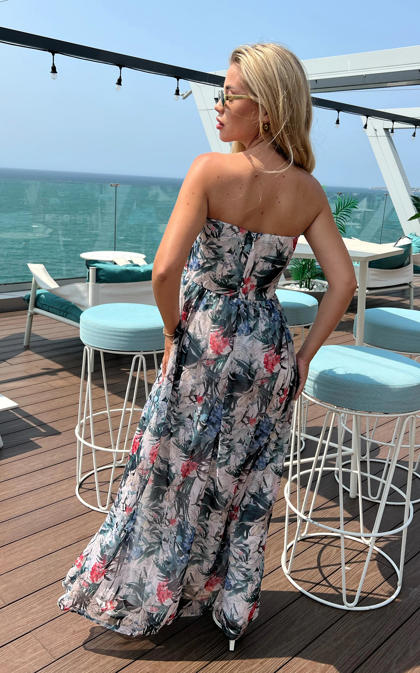 IS.U Floral Multicolor Front Gathered Maxi Dress