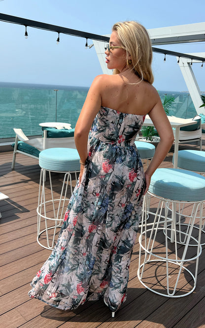 IS.U Floral Multicolor Front Gathered Maxi Dress