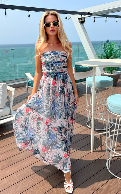 IS.U Floral Multicolor Front Gathered Maxi Dress