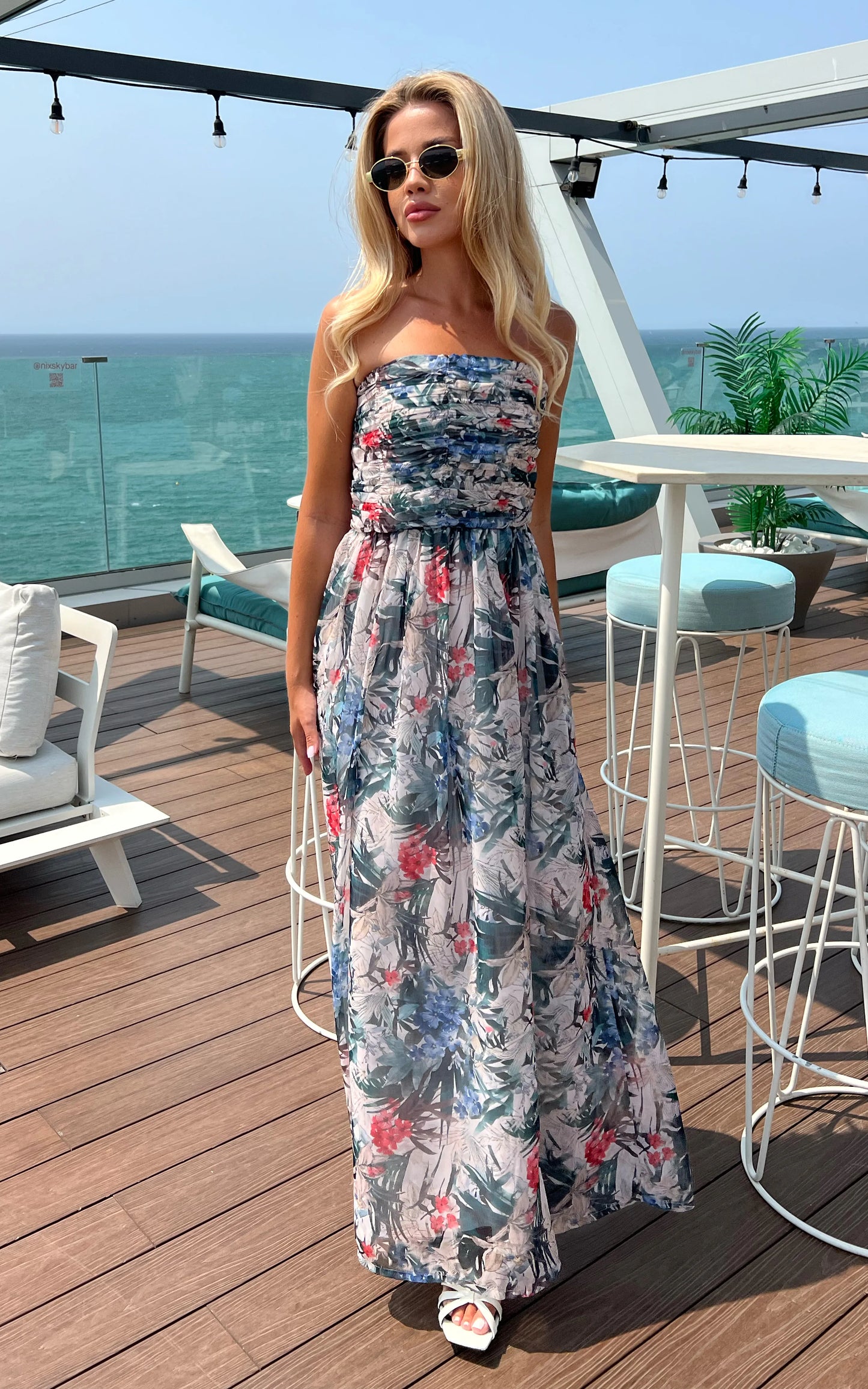 IS.U Floral Multicolor Front Gathered Maxi Dress