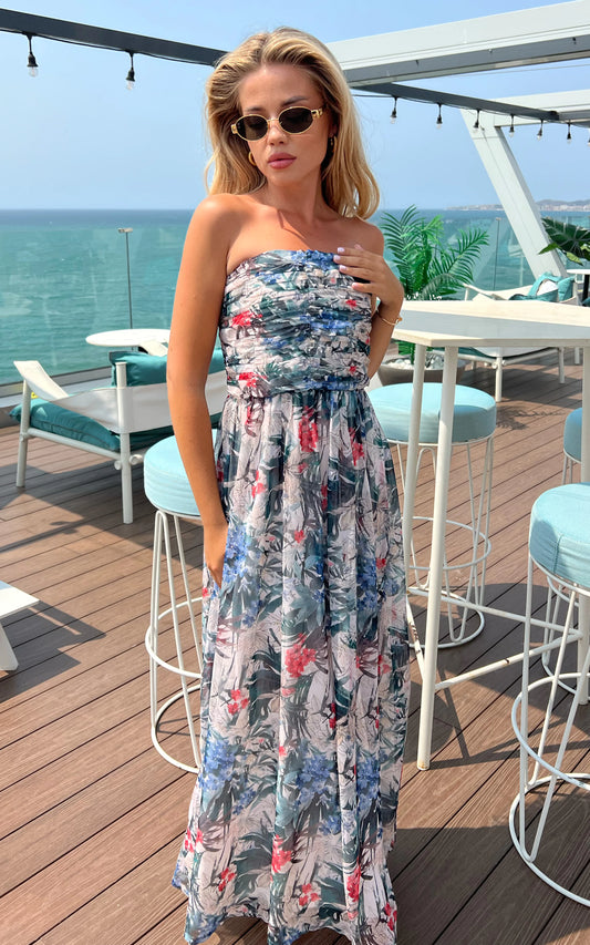 IS.U Floral Multicolor Front Gathered Maxi Dress