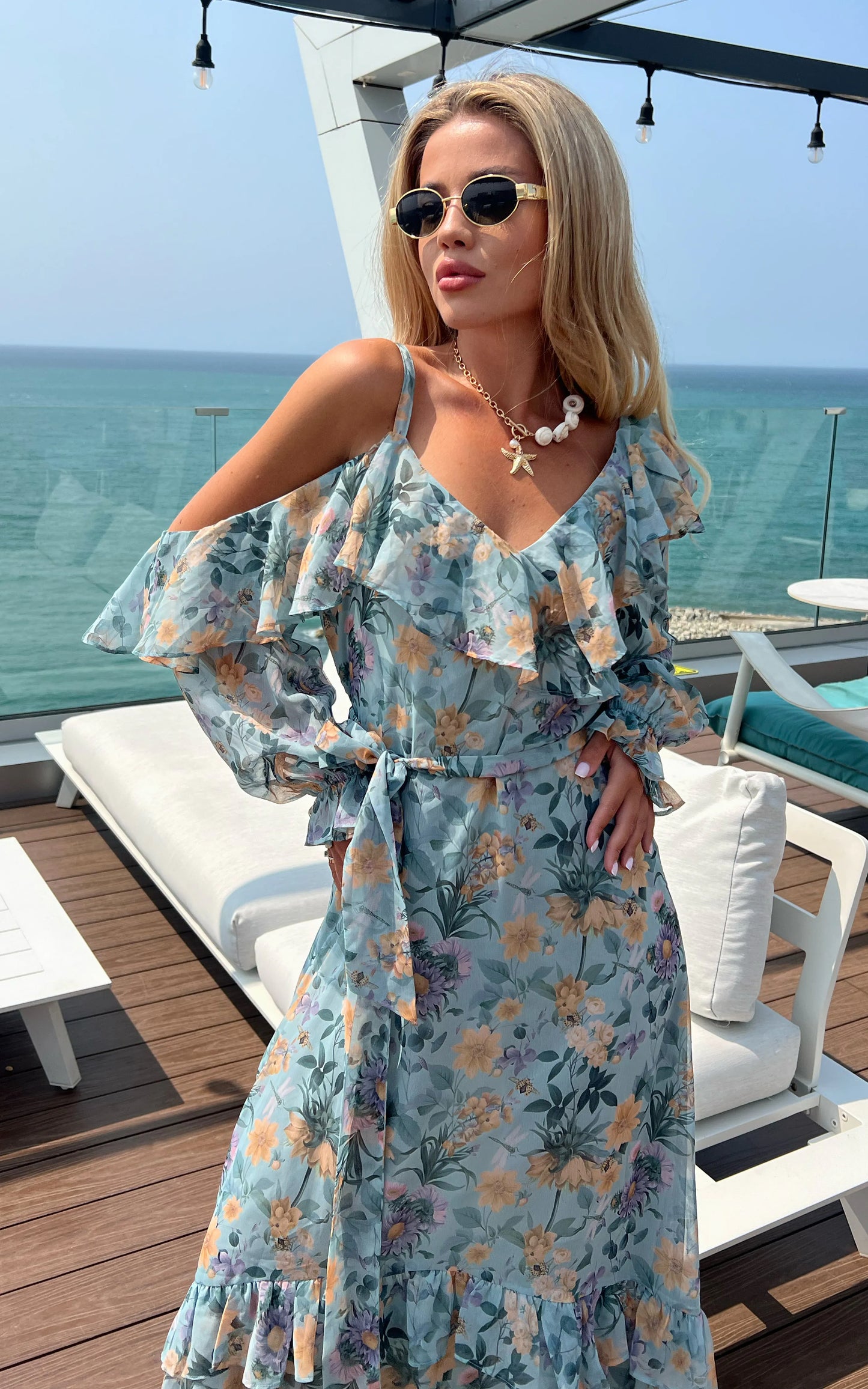 IS.U Green Cold Shoulder Dress