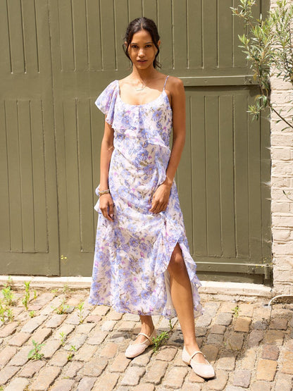 IS.U Floral Blue Ruffle Maxi Dress