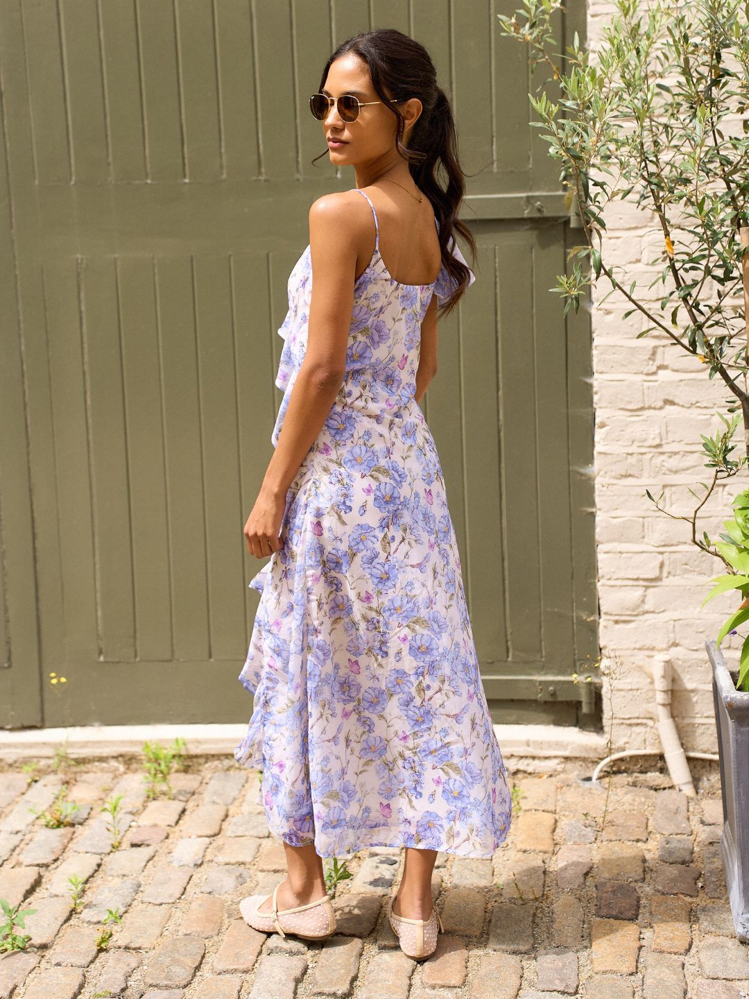 IS.U Floral Blue Ruffle Maxi Dress