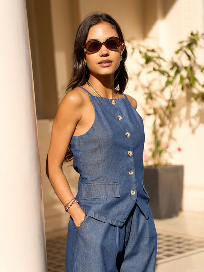 IS.U Light Blue Denim Vest Top