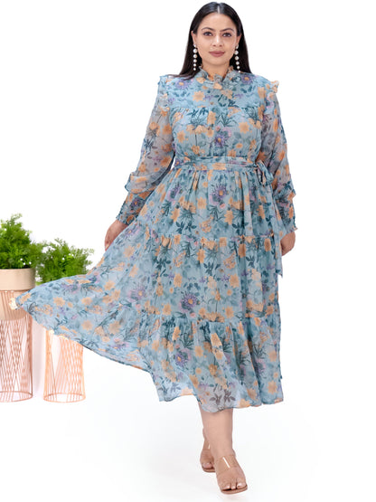 IS.U Green Floral Tiered Midaxi Dress