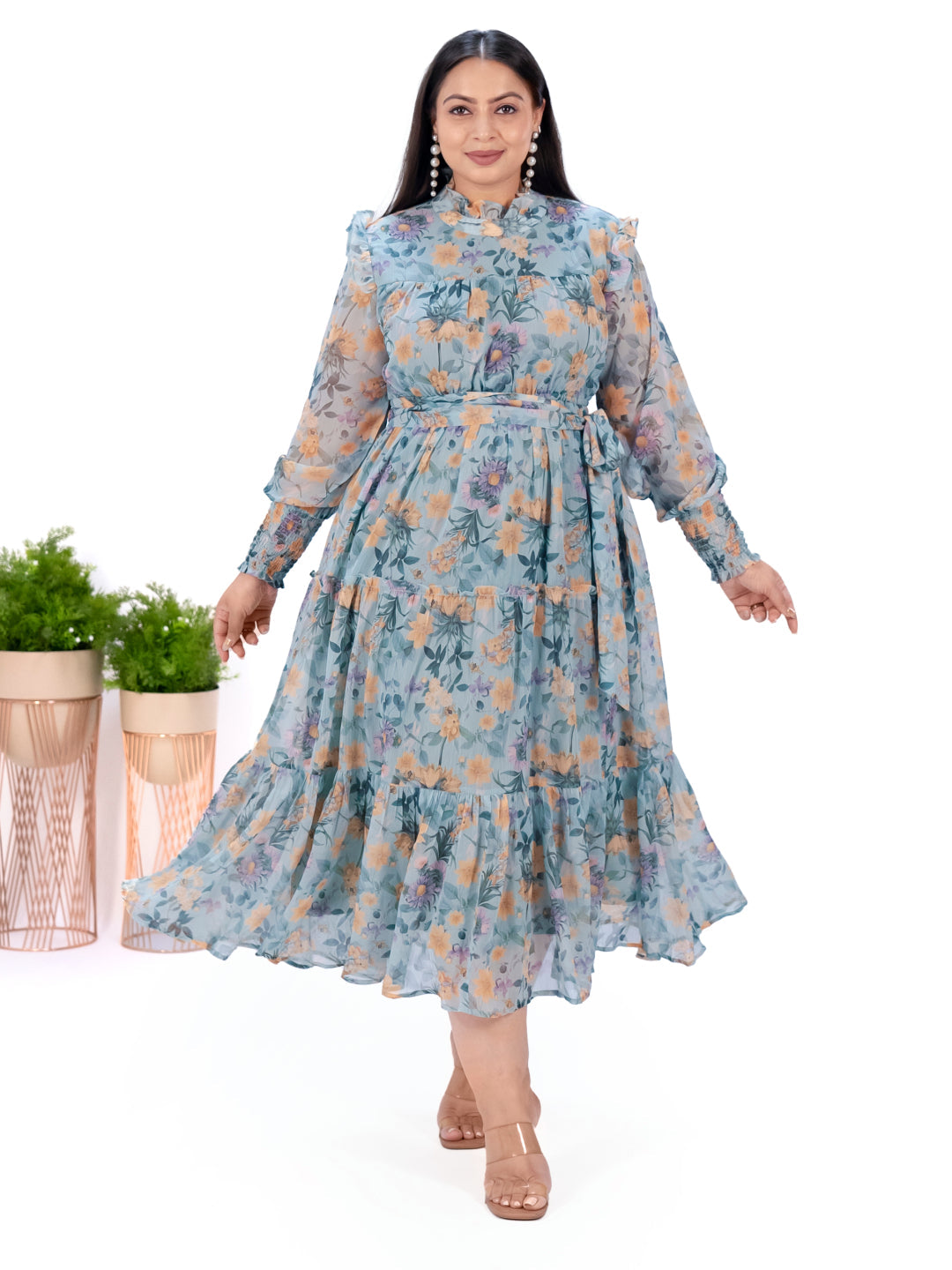 IS.U Green Floral Tiered Midaxi Dress