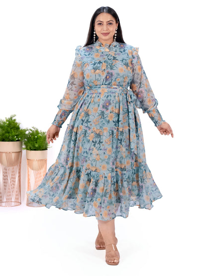 IS.U Green Floral Tiered Midaxi Dress