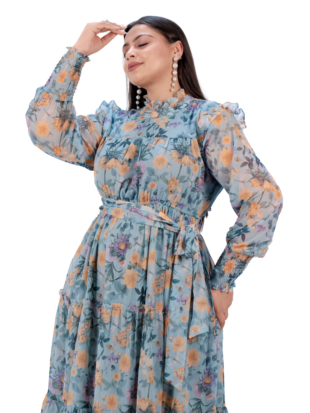 IS.U Green Floral Tiered Midaxi Dress