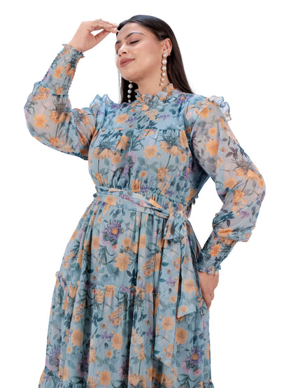 IS.U Green Floral Tiered Midaxi Dress