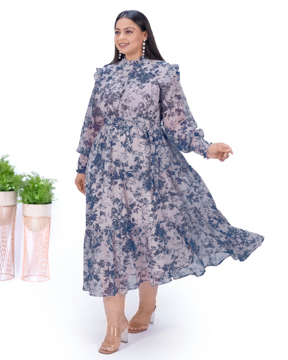 IS.U Blue Floral Tiered Midaxi Dress