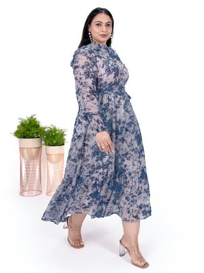 IS.U Blue Floral Tiered Midaxi Dress