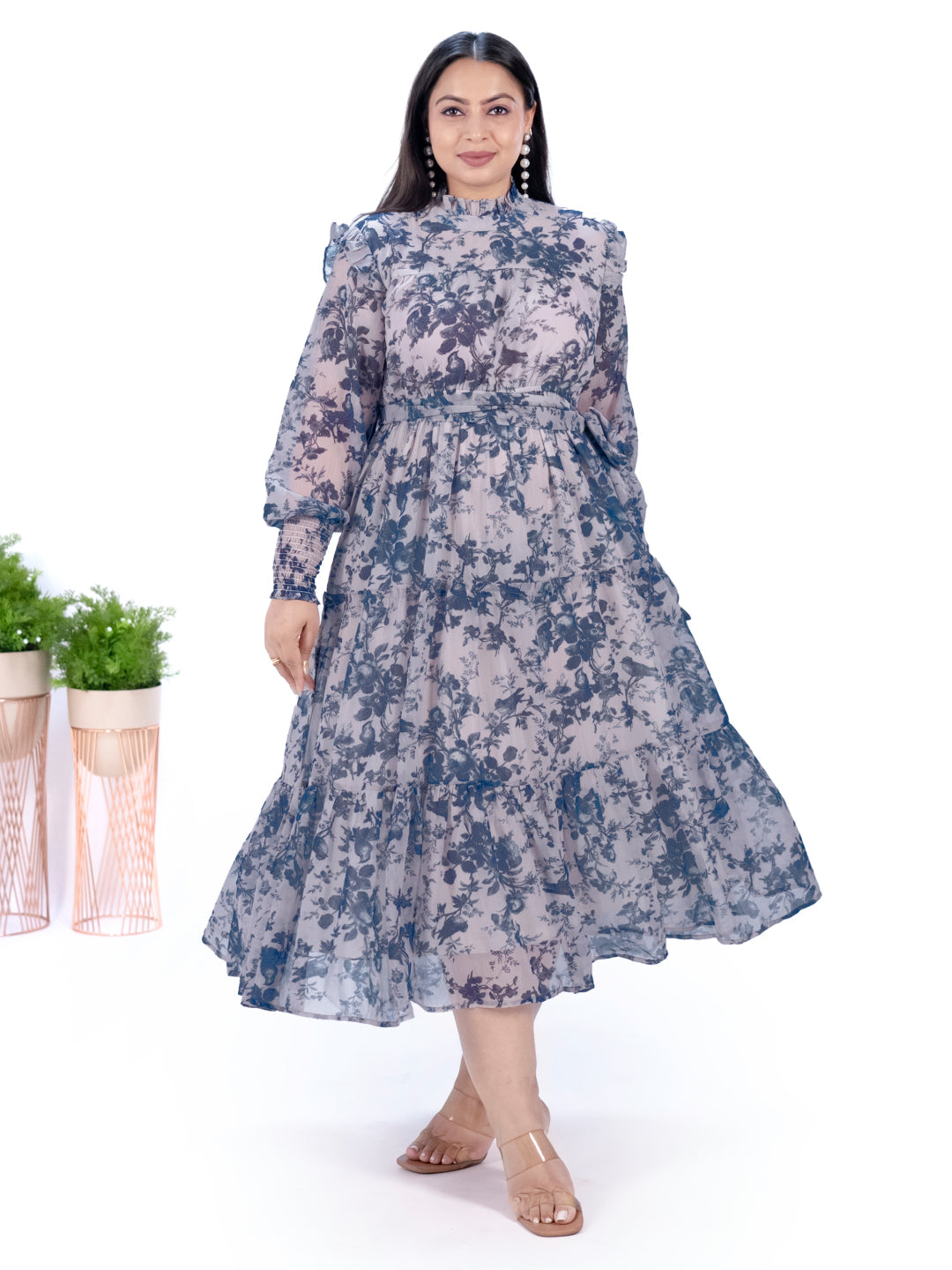 IS.U Blue Floral Tiered Midaxi Dress