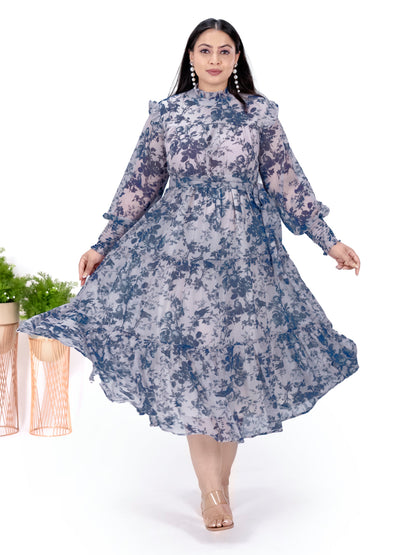 IS.U Blue Floral Tiered Midaxi Dress