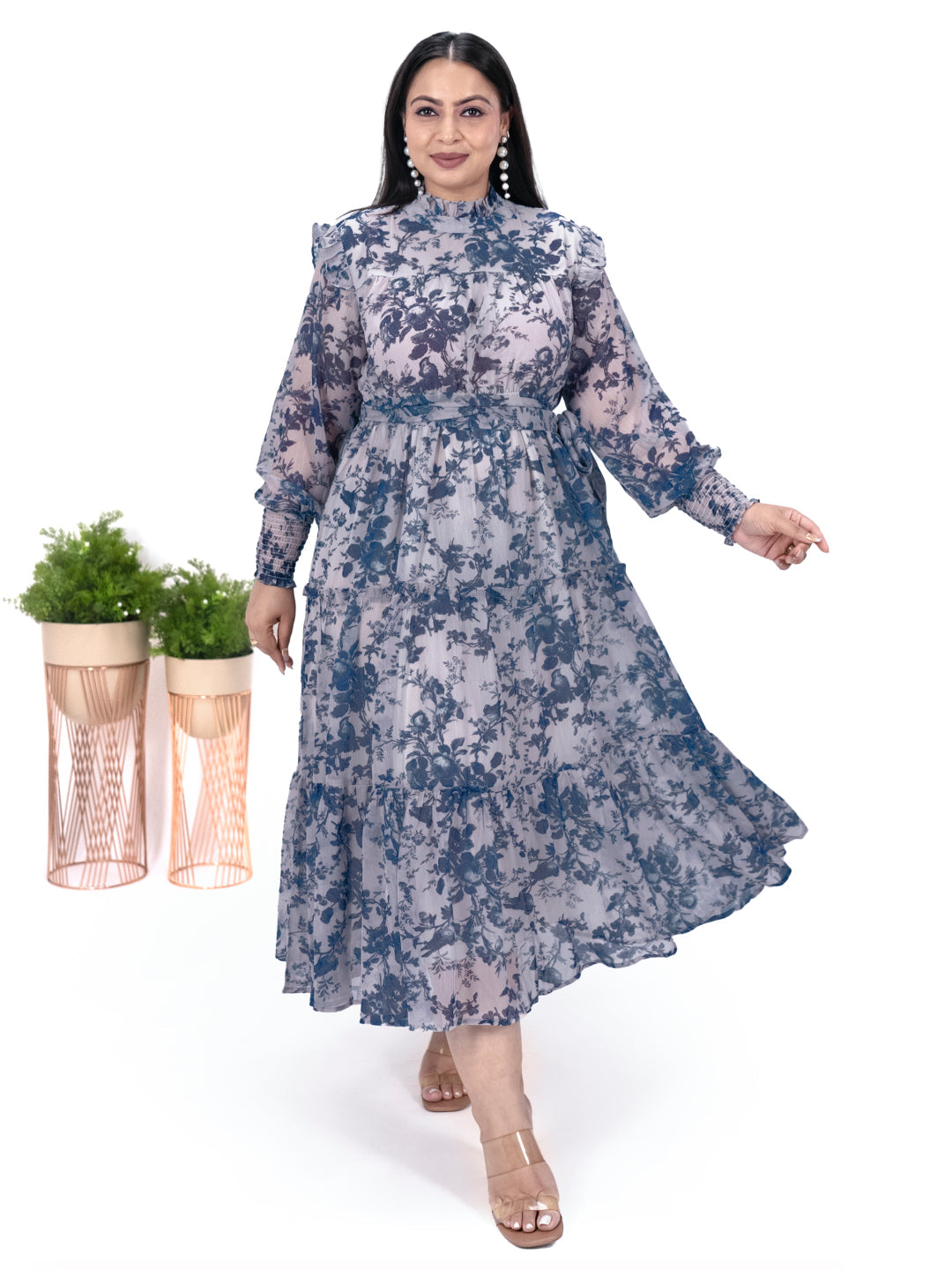 IS.U Blue Floral Tiered Midaxi Dress