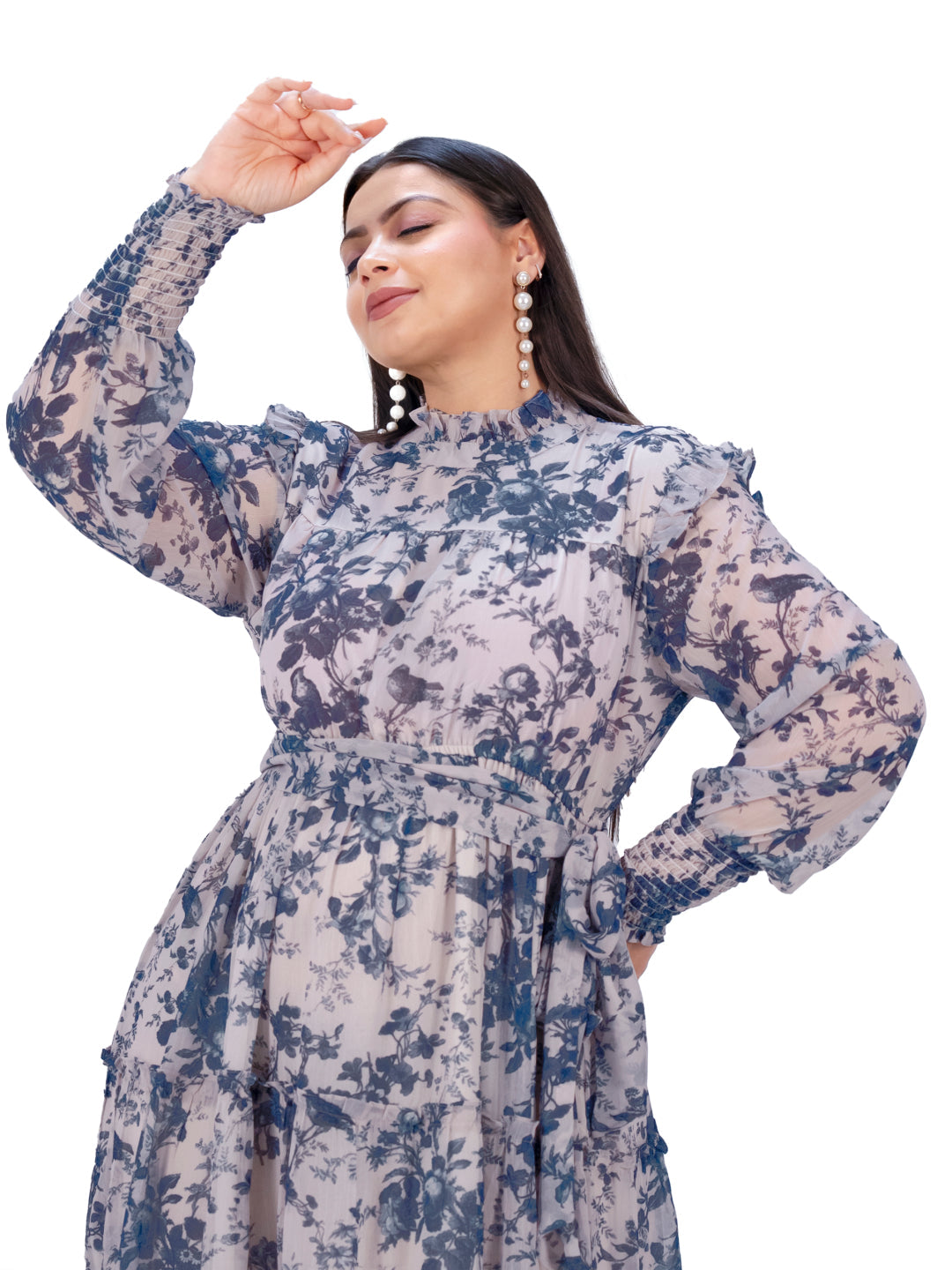 IS.U Blue Floral Tiered Midaxi Dress