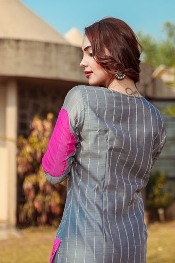 GREY CHANDERI BLOOMING KURTA