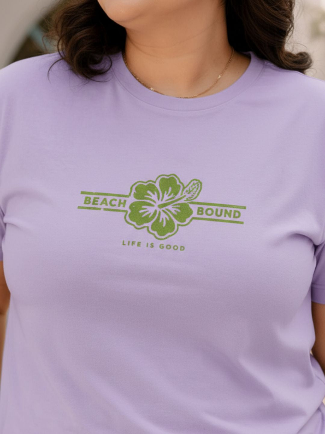 Plus Size Women Purple Typography Printed Cotton Crew Neck Regular Fit T-Shirt