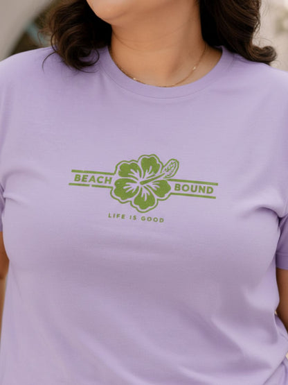 Plus Size Women Purple Typography Printed Cotton Crew Neck Regular Fit T-Shirt