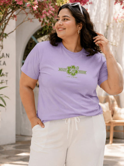 Plus Size Women Purple Typography Printed Cotton Crew Neck Regular Fit T-Shirt