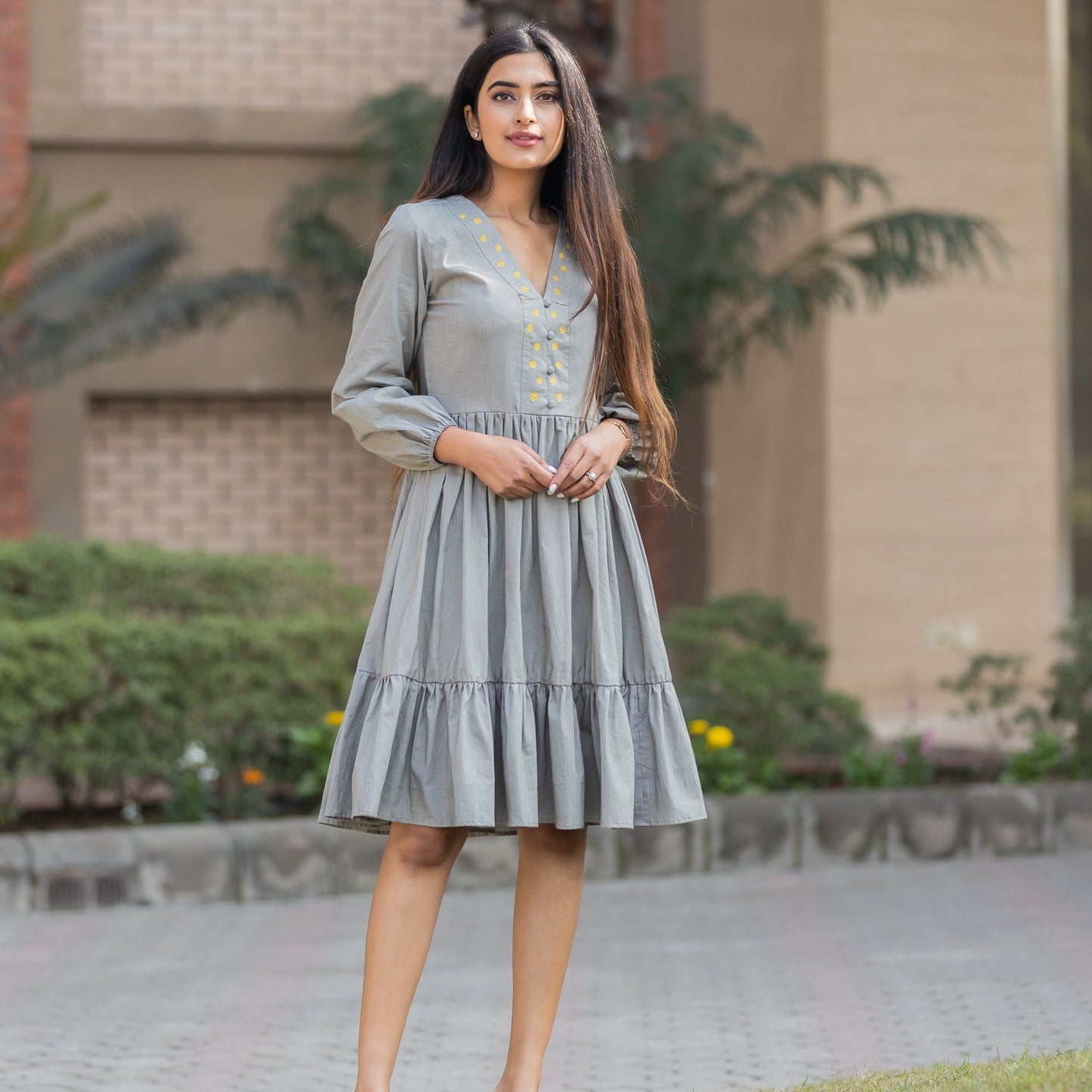 17- Gray Poplin Dress - Ambraee