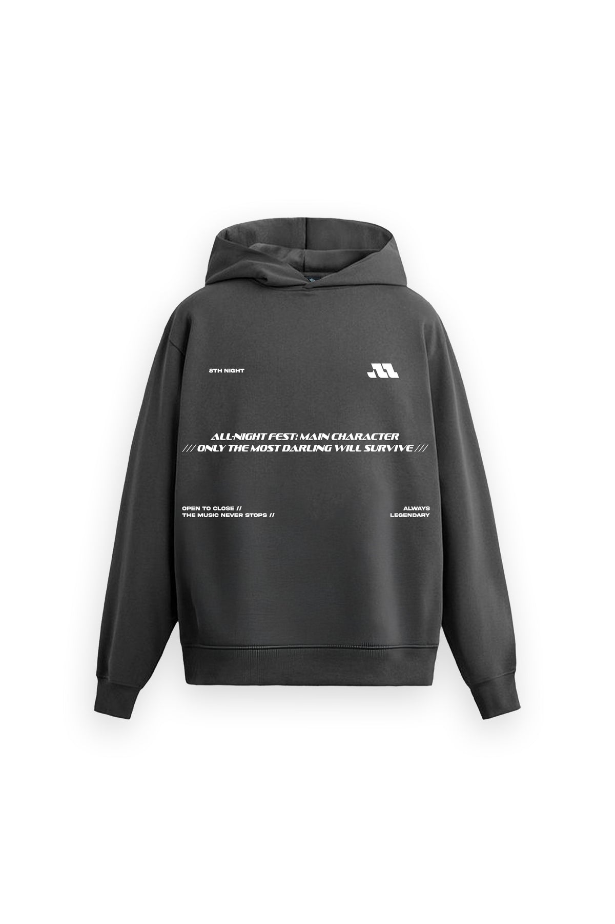 Nocture Printed Oversized Grey Hoodie Main Character