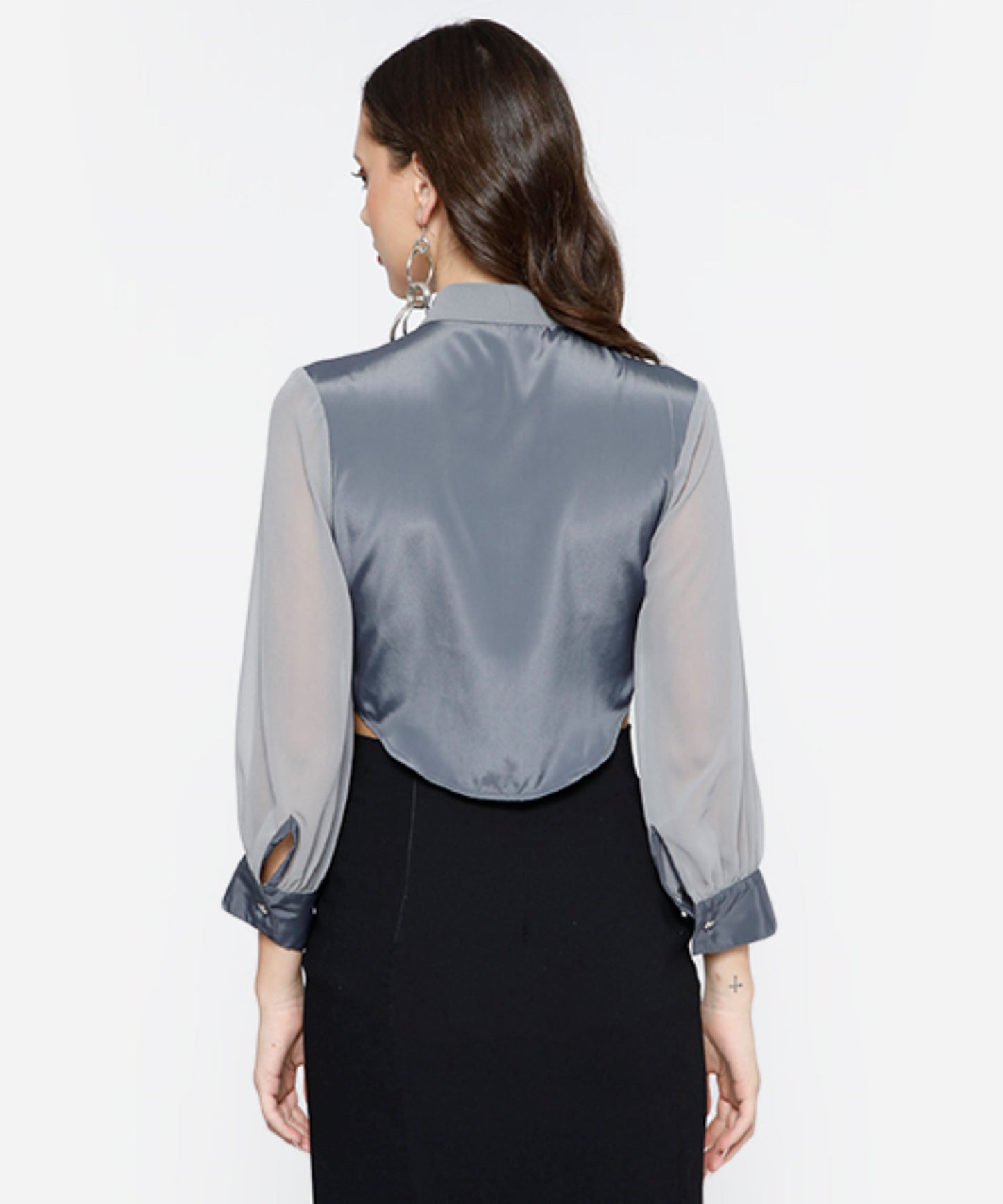 Leaf Embroidered Crop Shirt