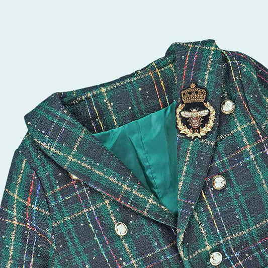 Bottle Green Scottish Style Tweed 2 pcs, Jacket and Shorts Winterwear set for Girls