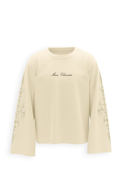 Inferno Printed Cream Oversized Sweatshirt Main Character