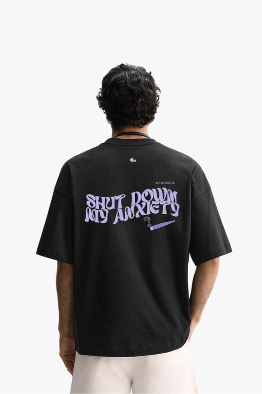 Printed Heavyweight Oversized Black T-Shirt Main Character