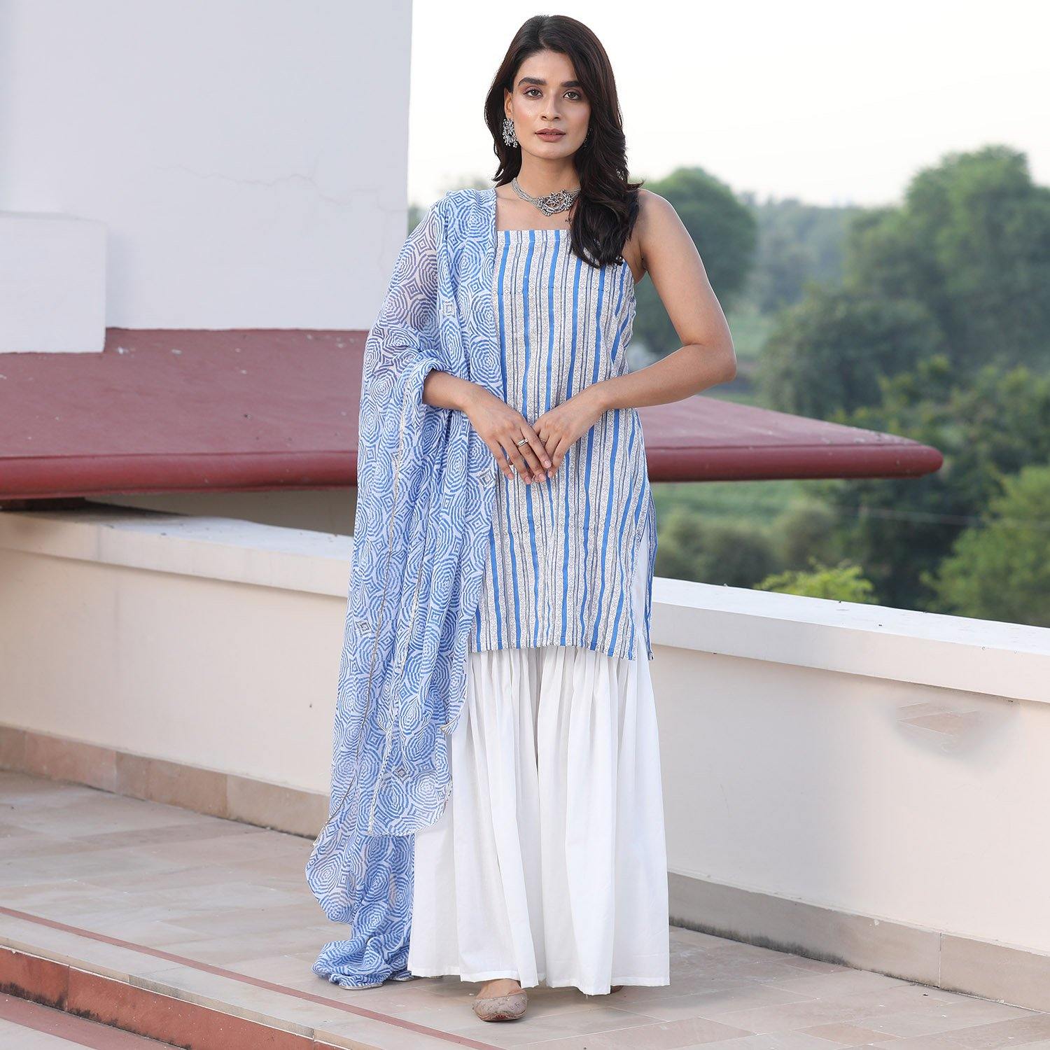 Blue Stripe Sharara - Ambraee
