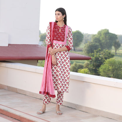 Red Khadi Marigold Suit