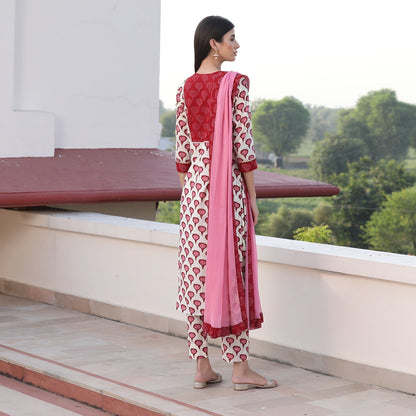 Red Khadi Marigold Suit
