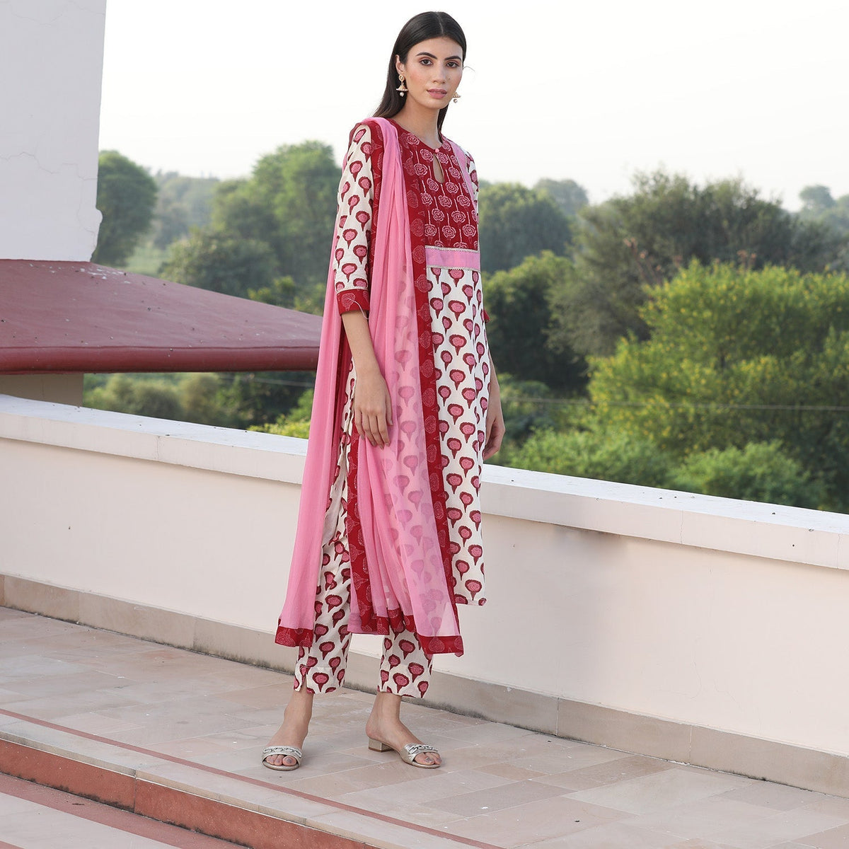 Red Khadi Marigold Suit