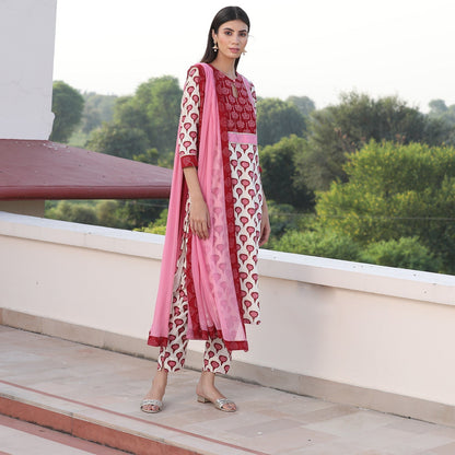 Red Khadi Marigold Suit