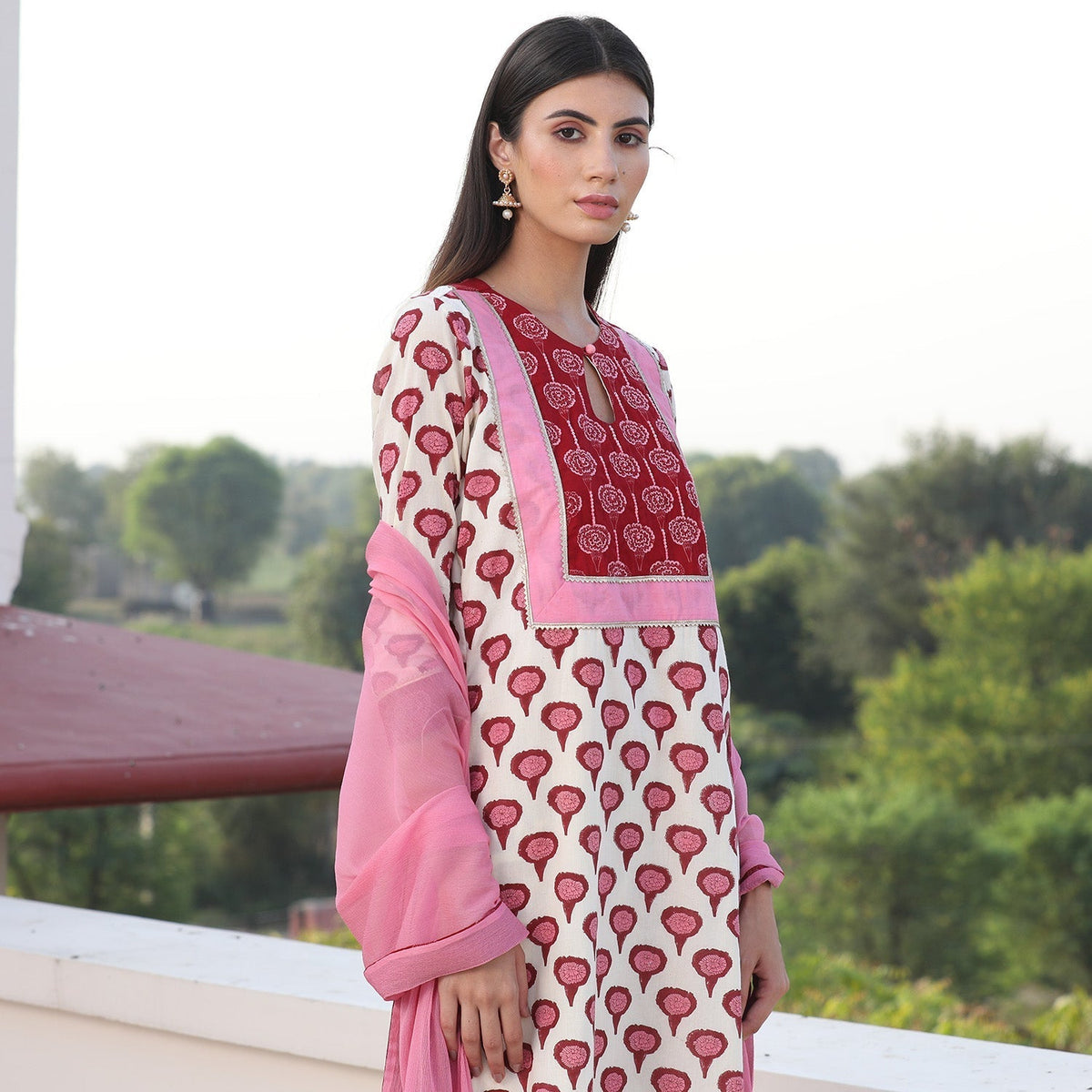 Red Khadi Marigold Suit