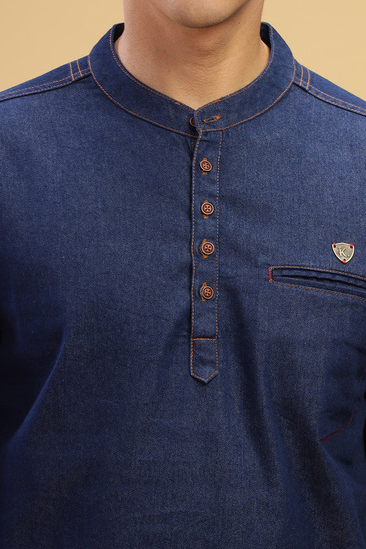 Kuons Avenue Men's Indigo Blue Denim Short Kurta