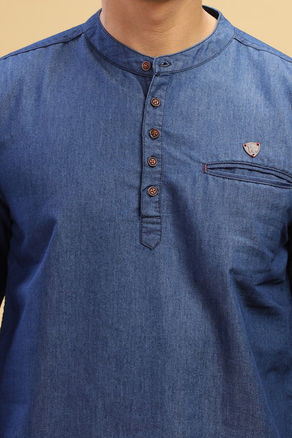 Kuons Avenue Men's Royal Blue Denim Short Kurta