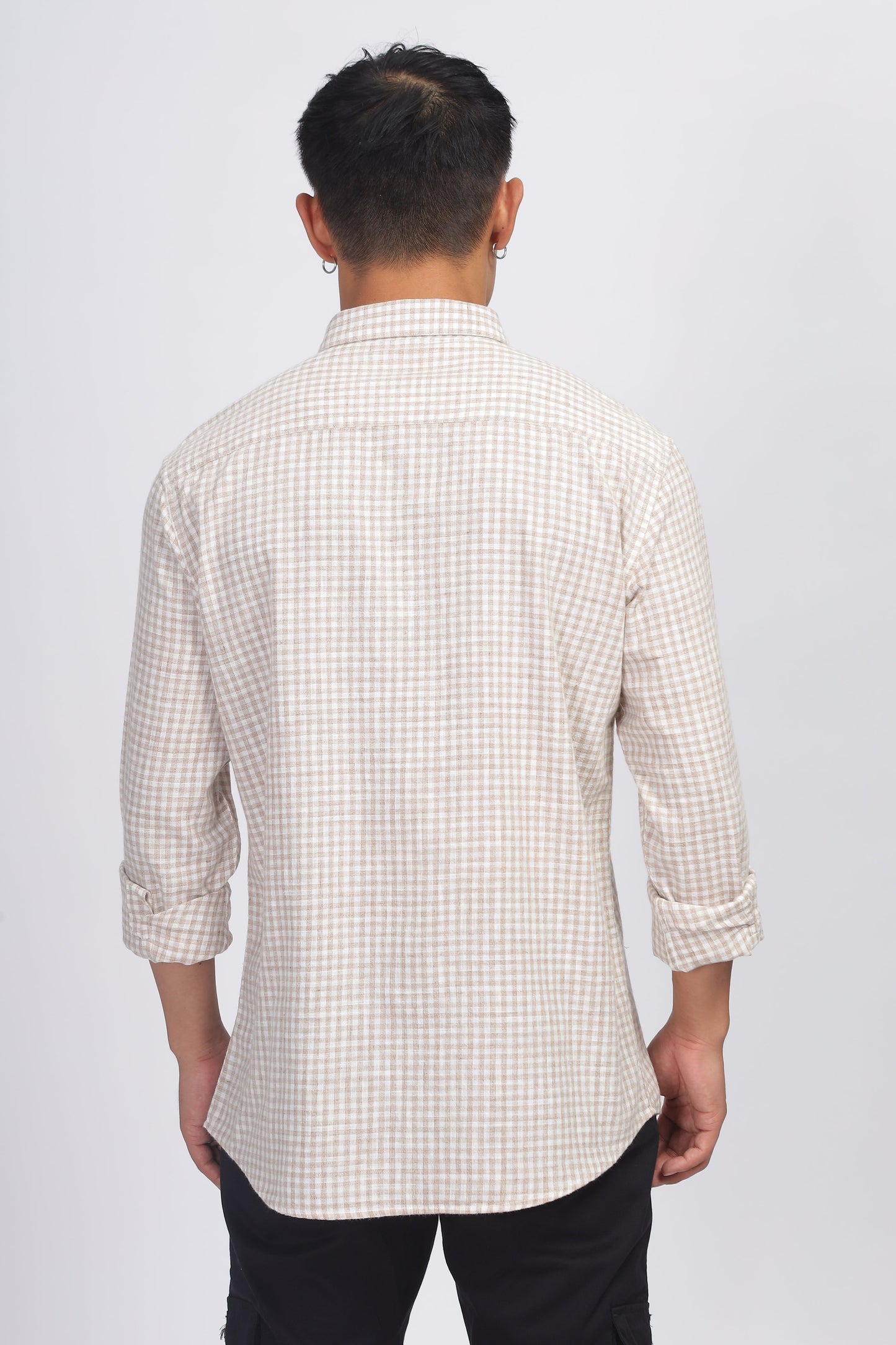 Uri Light Brown Gingham Check Cotton Shirt