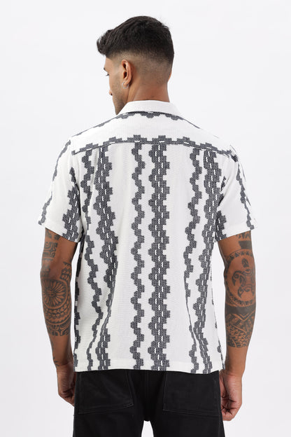 White Crochet Resort Fit Cotton Shirt