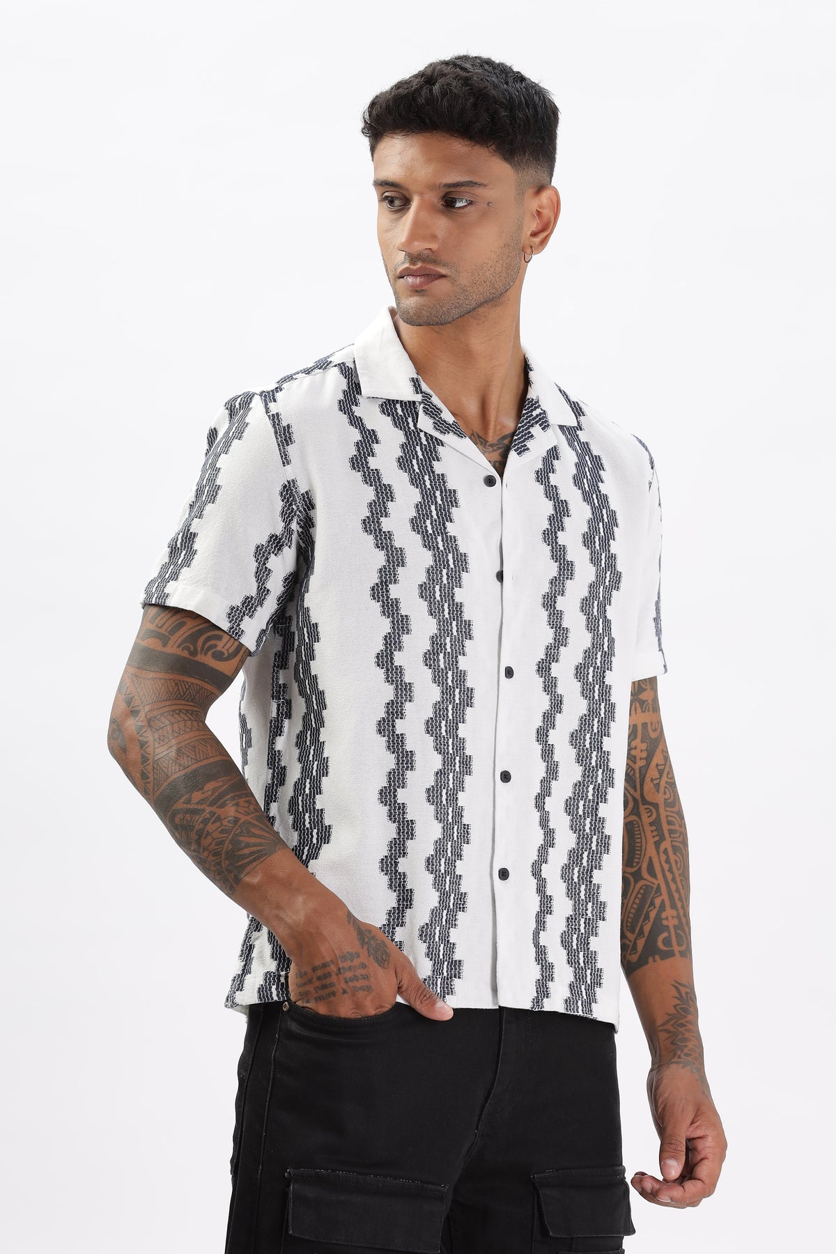 White Crochet Resort Fit Cotton Shirt Uri