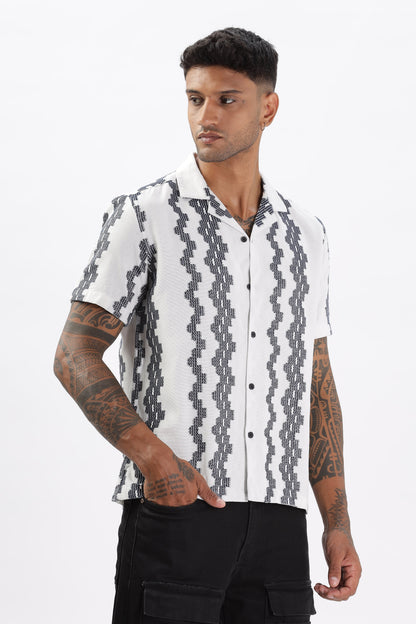 White Crochet Resort Fit Cotton Shirt Uri