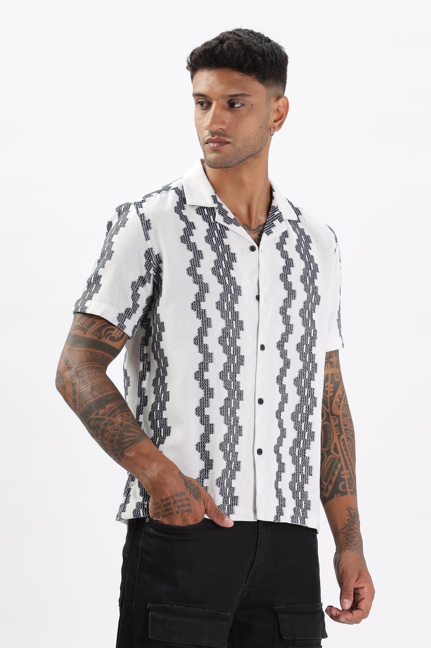 White Crochet Resort Fit Cotton Shirt