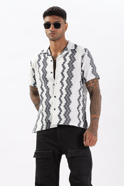 White Crochet Resort Fit Cotton Shirt