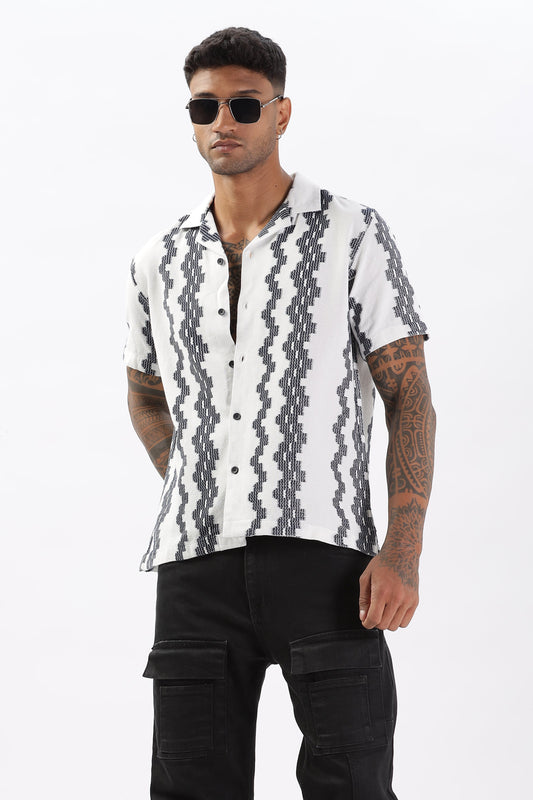White Crochet Resort Fit Cotton Shirt