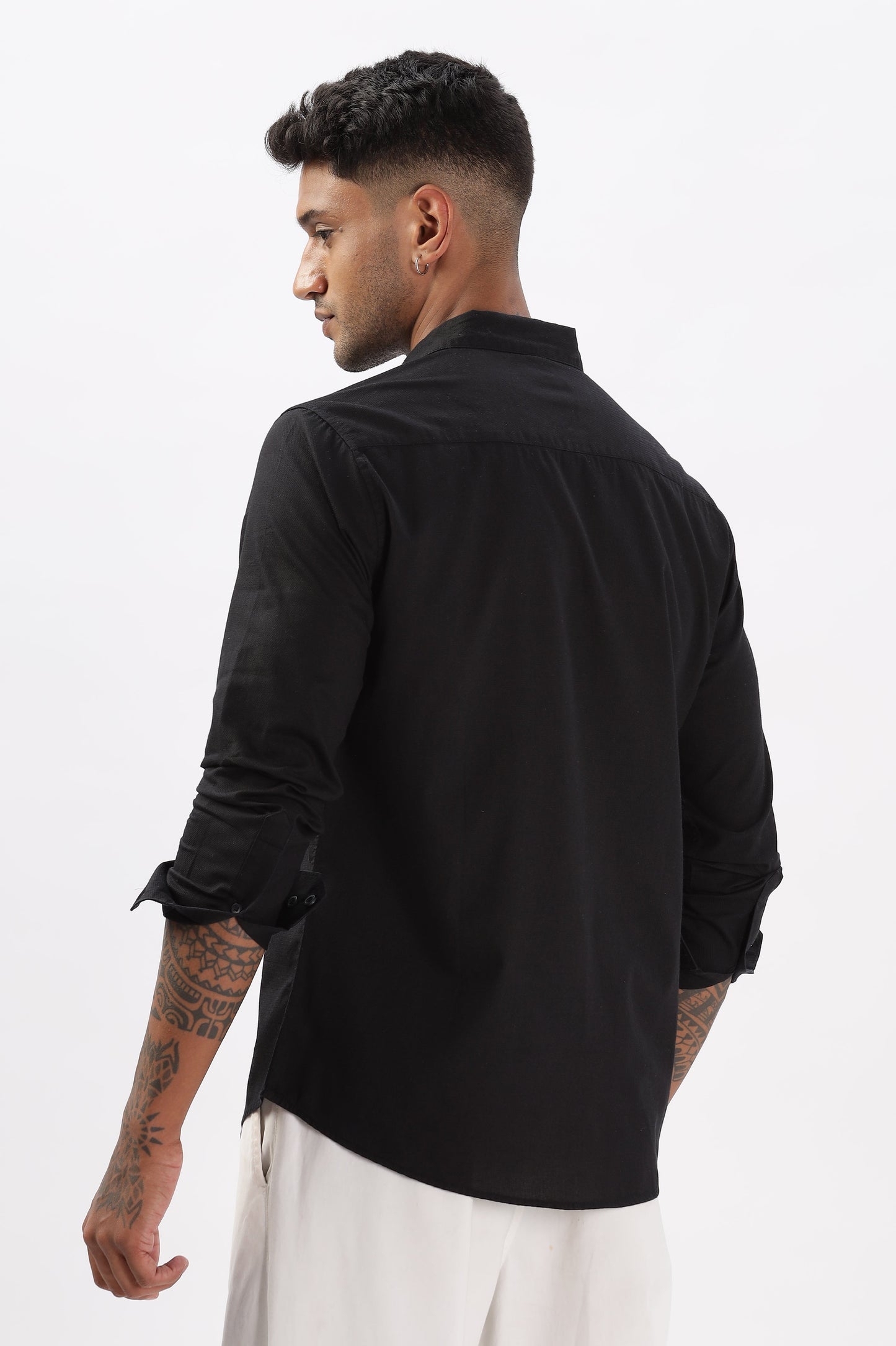 Uri Black Dobby Textured Casual Shirt